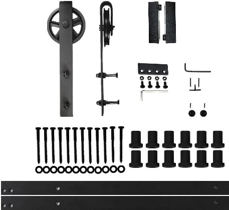 192-in Rustic black Black Indoor Spoke Wheel Single Barn door hardware kit