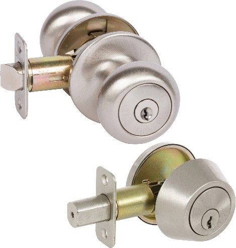Saxon Callan Satin Nickel Exterior Single-Cylinder Deadbolt and Keyed Entry Door Knob Combo Pack