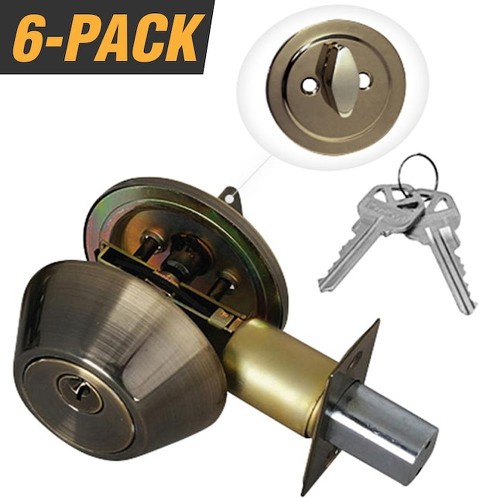 Antique Brass Single Cylinder Deadbolt 6 -Pack