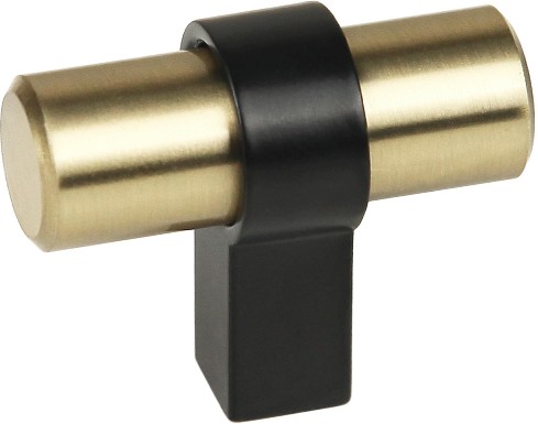 Emery 1-3/4-in Satin Gold/Matte Black Cylindrical Contemporary Cabinet Knob 5 -Pack