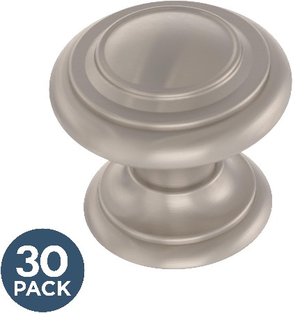 Simple Double Ring 1-1/8-in Nickel Round Classic Cabinet Knob 30 -Pack