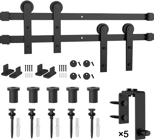 72-in Matte Matte Black Indoor I-strap Double bypass Barn door hardware kit