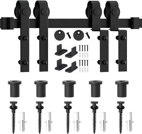72-in Matte Matte Black Indoor J-strap Single bypass Barn door hardware kit