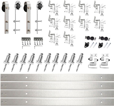 156-in Brushed Brushed Nickel Indoor J-strap Double bypass Barn door hardware kit