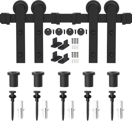 72-in Matte Matte Black Indoor I-strap Double Barn door hardware kit