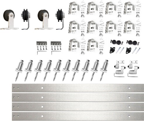 168-in Brushed Brushed Nickel Indoor Top mount Double bypass Barn door hardware kit
