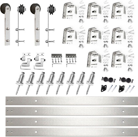 132-in Brushed Brushed Nickel Indoor I-strap Double bypass Barn door hardware kit