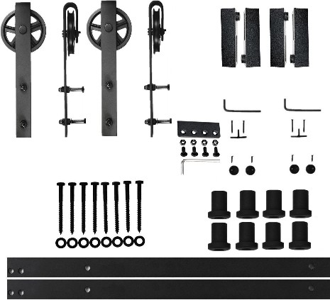 132-in Rustic black Black Indoor Spoke Wheel Double Barn door hardware kit