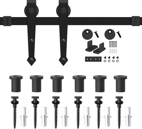 108-in Matte Matte Black Indoor Arrow Single Barn door hardware kit