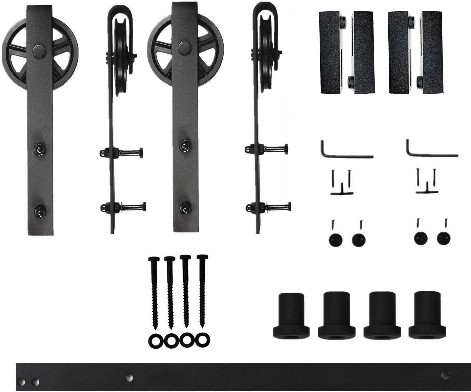 66-in Rustic black Black Indoor Spoke Wheel Double Barn door hardware kit