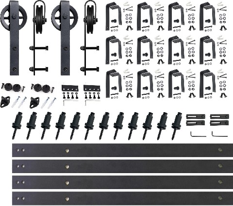192-in Rustic black Black Indoor Spoke Wheel Double bypass Barn door hardware kit