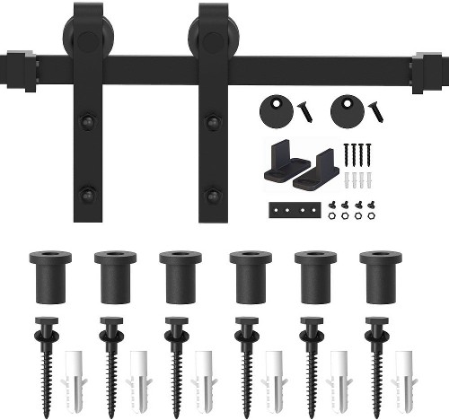 108-in Matte Matte Black Indoor J-strap Single Barn door hardware kit