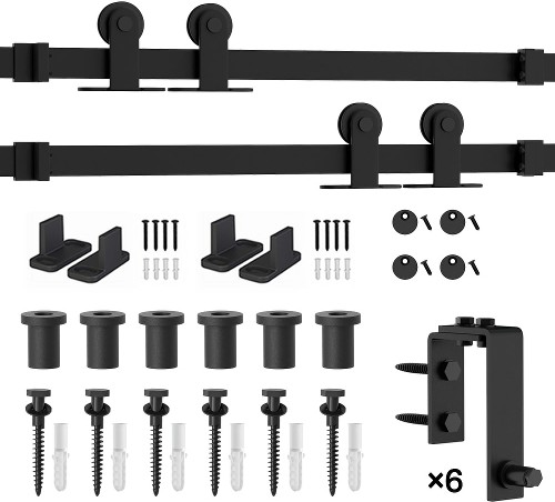 90-in Matte Matte Black Indoor Top mount Double bypass Barn door hardware kit