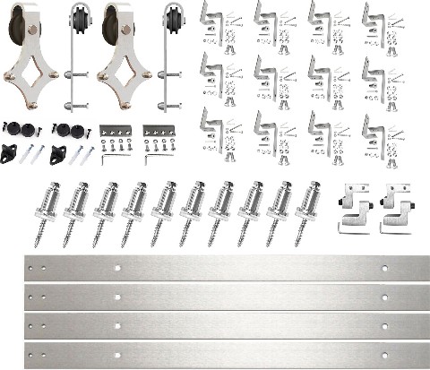 192-in Brushed Brushed Nickel Indoor Diamond Double bypass Barn door hardware kit