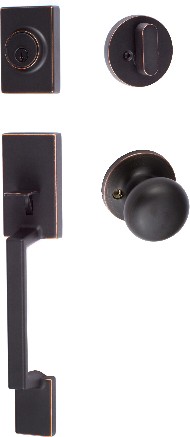 SureLoc Stockholm Vintage Bronze Exterior Single-Cylinder Deadbolt and Keyed Entry Door Handle Combo Pack