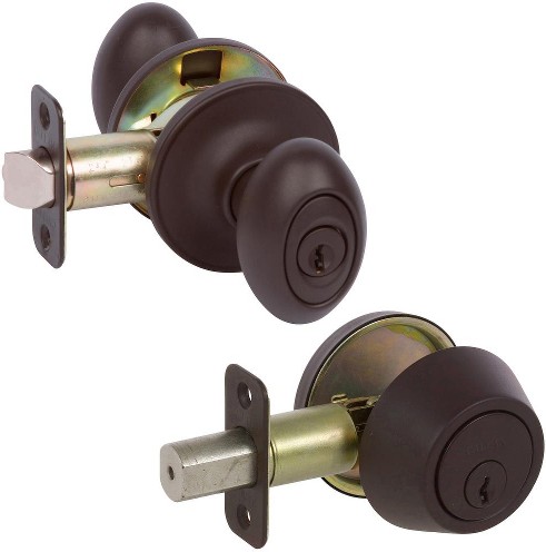 Delaney Carlyle Edged Oil Rubbed Bronze Exterior Single-Cylinder Keyed Entry Door Knob Combo Pack