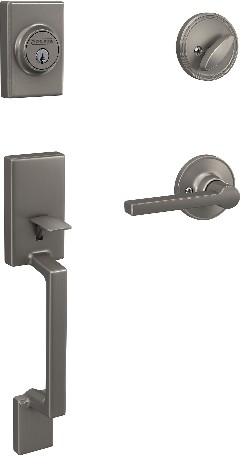 Etchings-Crosbie Satin Nickel Exterior Single-Cylinder Deadbolt and Keyed Entry Door Handleset