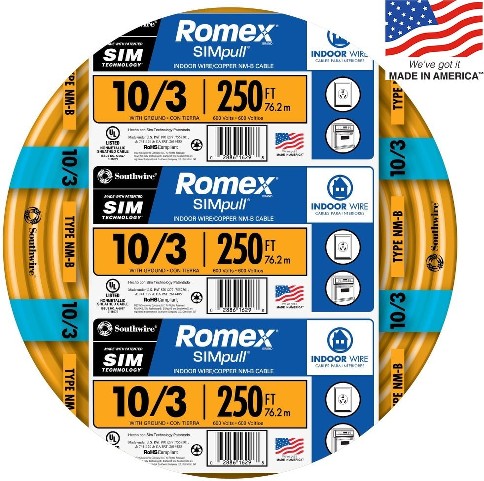 250-ft 10 / 3 / Romex SIMpull Solid Indoor CU NM-B W/G Individual pack ( By-the-roll )