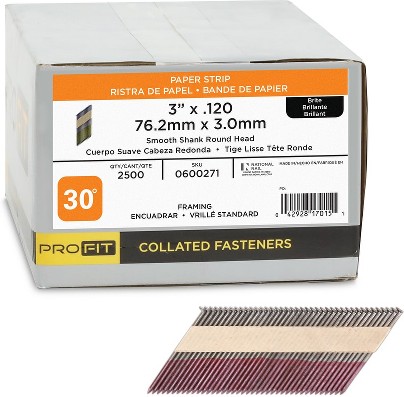 3-in x 0.12-in 30 -Degree 10d Bright Smooth Shank Collated Framing nails ( 2500 -Per Box )