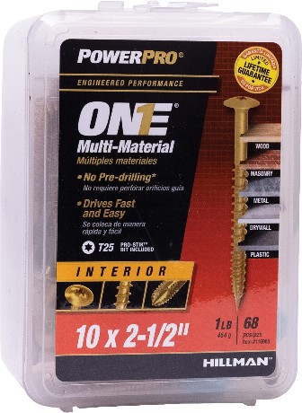 One #10 x 2-1/2-in Yellow zinc Interior Wood screws (
