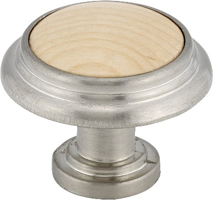 Cherbourg 1-1/4-in Maple and Brushed Nickel Round Traditional Cabinet Knob