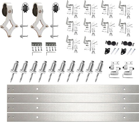 168-in Brushed Brushed Nickel Indoor Diamond Double bypass Barn door hardware kit