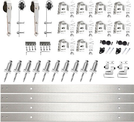 156-in Brushed Brushed Nickel Indoor Arrow Double bypass Barn door hardware kit