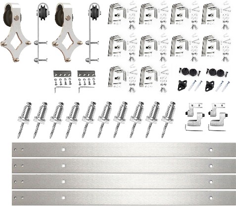 168-in Brushed Brushed Nickel Indoor Diamond Double bypass Barn door hardware kit