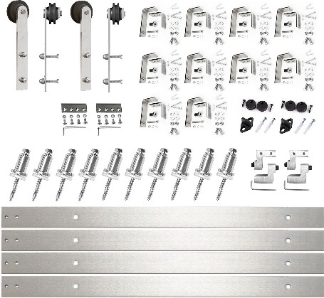 156-in Brushed Brushed Nickel Indoor I-strap Double bypass Barn door hardware kit