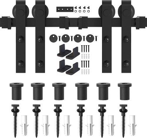 108-in Matte Matte Black Indoor J-strap Double Barn door hardware kit
