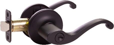Scroll Matte Black Interior or Exterior Bed/Bath Keyed Entry Door Handle