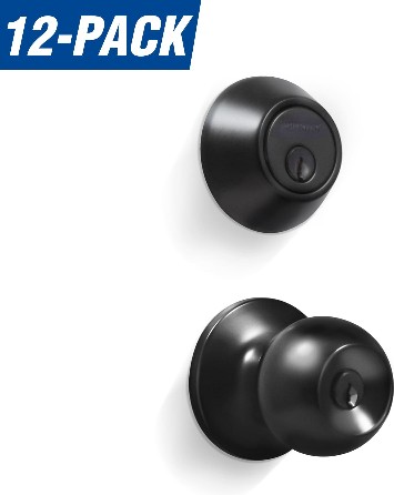 Keyed Alike Entry Door Matte Black Exterior Single-Cylinder Keyed Entry Door Knob Combo Pack 12 -Pack