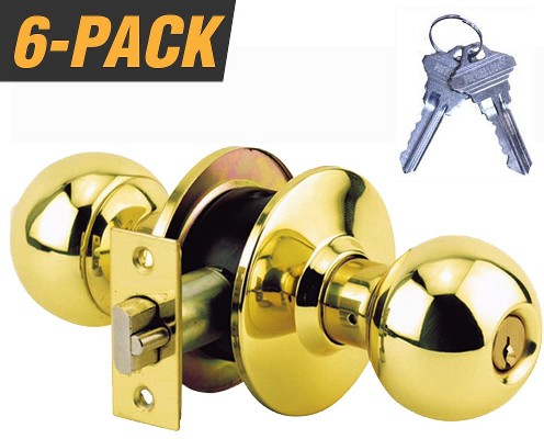 Keyed Alike Grade 2 Entry Door Polished Brass Exterior Keyed Entry Door Knob Contractor Pack 6 -Pack