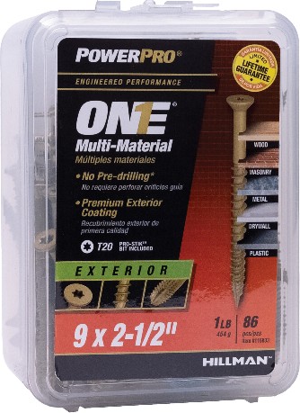 One #9 x 2-1/2-in Epoxy Exterior Wood screws (