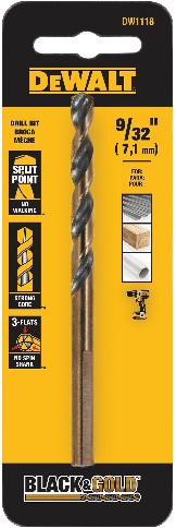 9/32-in x 4-5/16-in Black and gold coated HSS Jobber length Twist Drill Bit