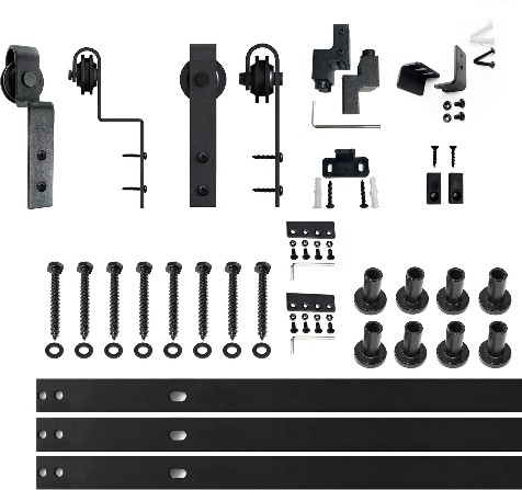 114-in Rustic black Black Indoor J-strap Double bypass Barn door hardware kit