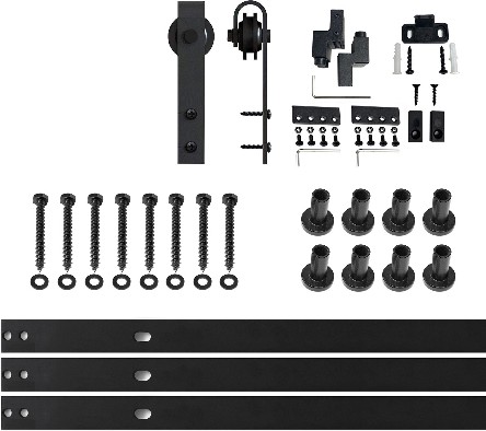 114-in Rustic black Black Indoor J-strap Single Barn door hardware kit