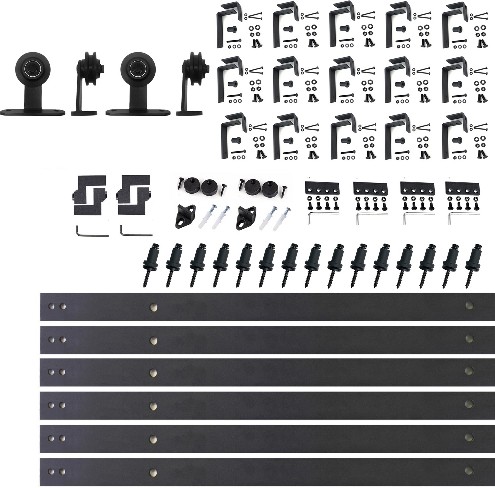 216-in Rustic black Black Indoor Top mount Double bypass Barn door hardware kit