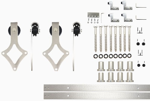 132-in Brushed Brushed Nickel Indoor Diamond Double Barn door hardware kit
