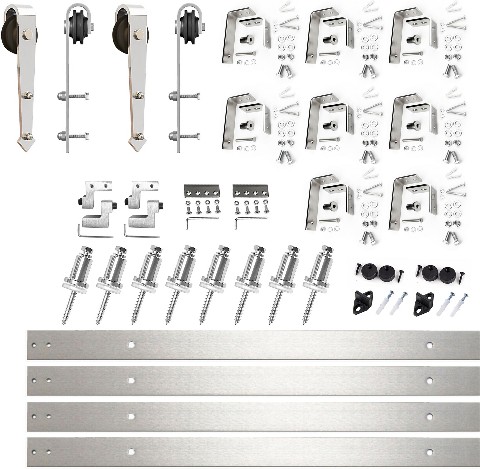 132-in Brushed Brushed Nickel Indoor Arrow Double bypass Barn door hardware kit
