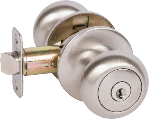 Saxon Satin Nickel Interior/Exterior Keyed Entry Door Knob