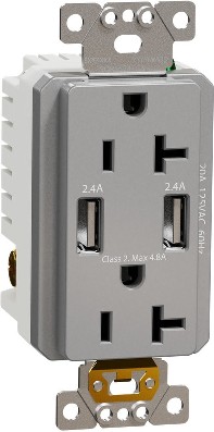 X Series 20 -Amp 125-volt Tamper Resistant Residential/Commercial Decorator Surge USB outlet Dual Type A , Matte Gray