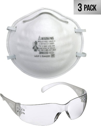 Plastic Safety Glasses + 3-pack Reusable N95 Painting, Sanding, and Fiberglass Safety  Respirator Masks