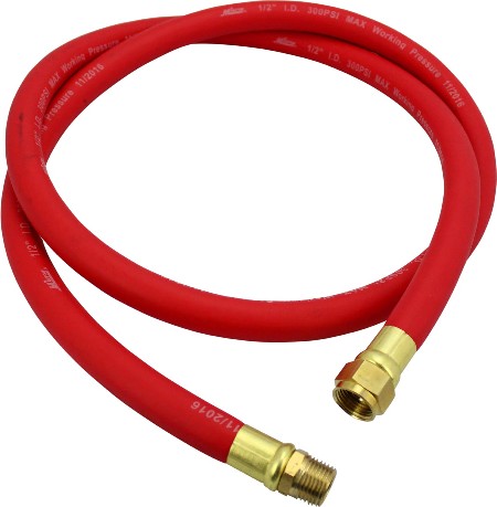 Air Leader Hose, 1/2" X 6 Ft. Rubber Hose- 1/2" Npt Brass Ends- 300 Max Psi