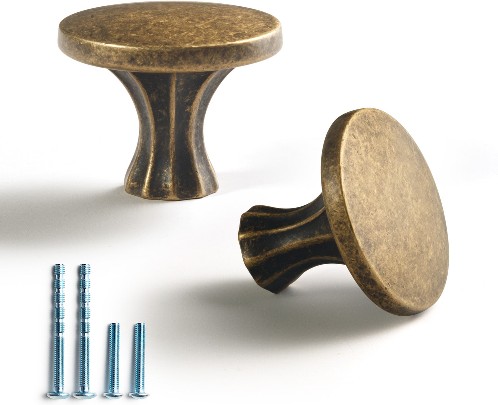 1-2/5-in Antique Brass Round Classic Cabinet Knob 6 -Pack