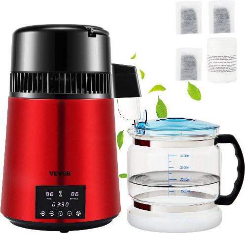 750 W 6.3 Gal/D Water Distiller Red 1 -Cup Digital Electric kettle with Automatic Shut-Off