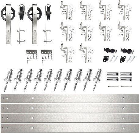 168-in Brushed Brushed Nickel Indoor Spoke Wheel Double bypass Barn door hardware kit