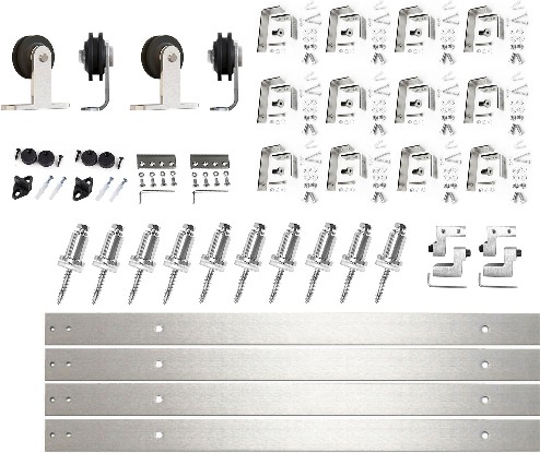 192-in Brushed Brushed Nickel Indoor Top mount Double bypass Barn door hardware kit