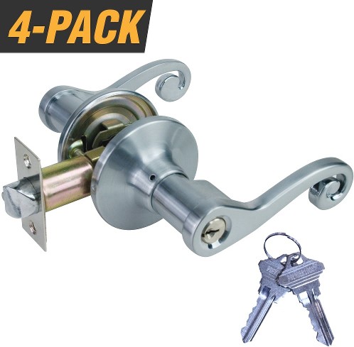 Satin Nickel Interior Hall/Closet Keyed Entry Door Handle 4 -Pack