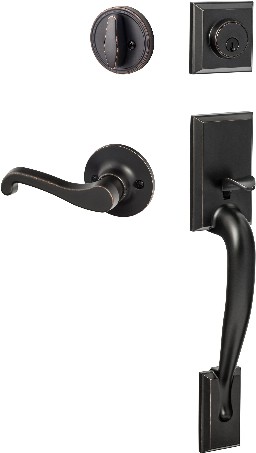 SureLoc Madison Vintage Bronze Exterior Single-Cylinder Deadbolt and Keyed Entry Door Handle Combo Pack
